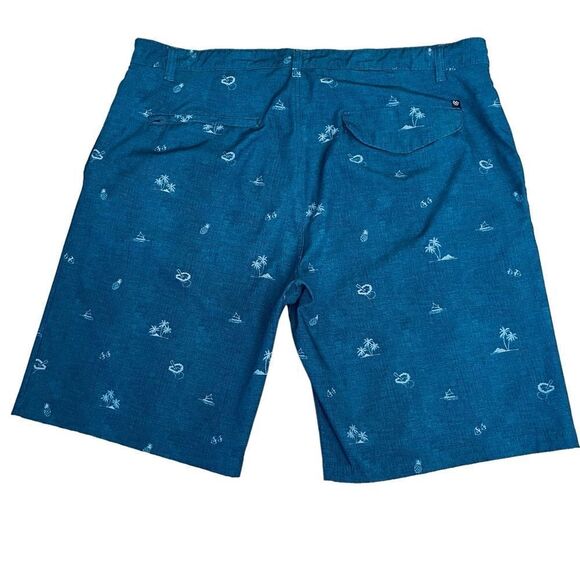 Burnside Men's Hybrid Stretch Blue Tropical Beach Flat Front Shorts Sz 38 - Picture 4 of 12
